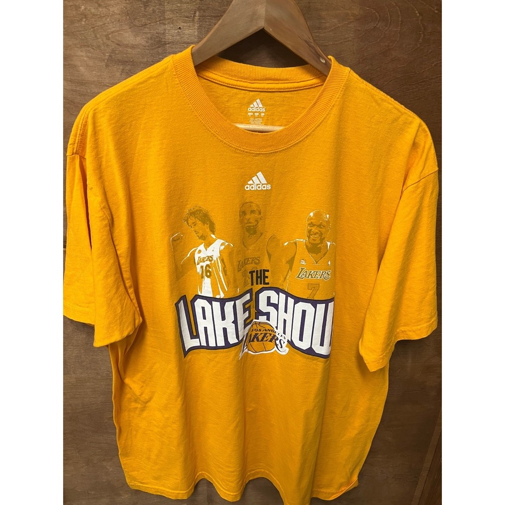 Adidas Los Angeles Lakers Kobe Bryant Gasol Odom Lake Show T-Shirt Gold Mens XL